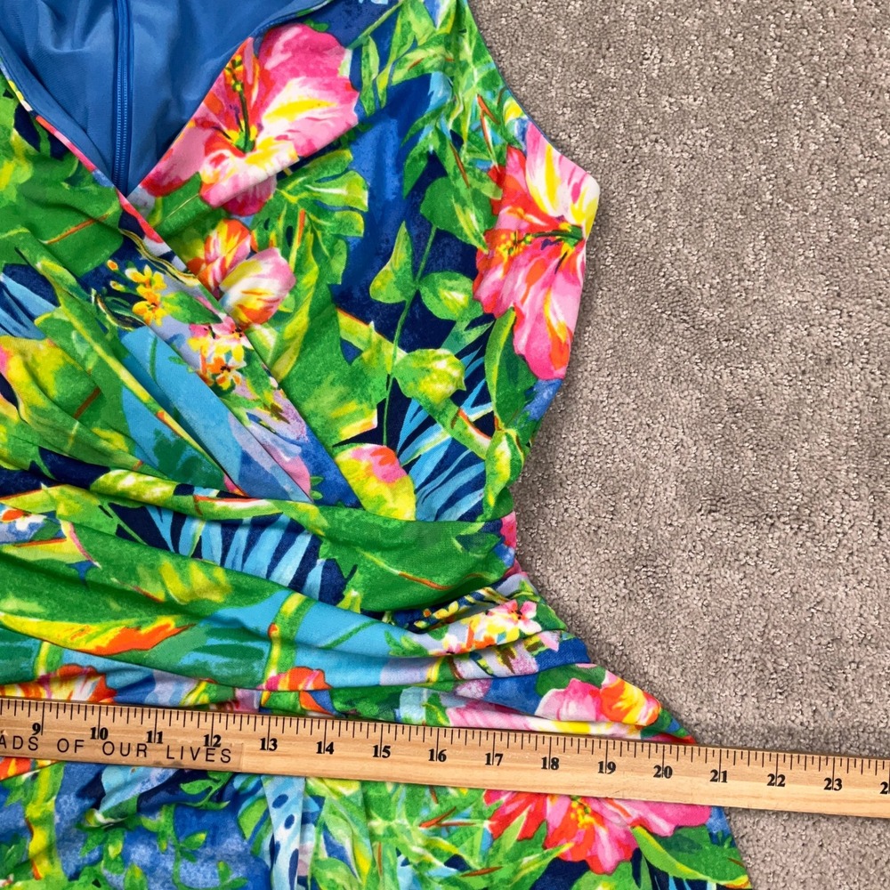 Lauren Ralph Lauren Dress Womens 12 Blue Floral Vivid Tropical Wrap Resortwear - Picture 8 of 10